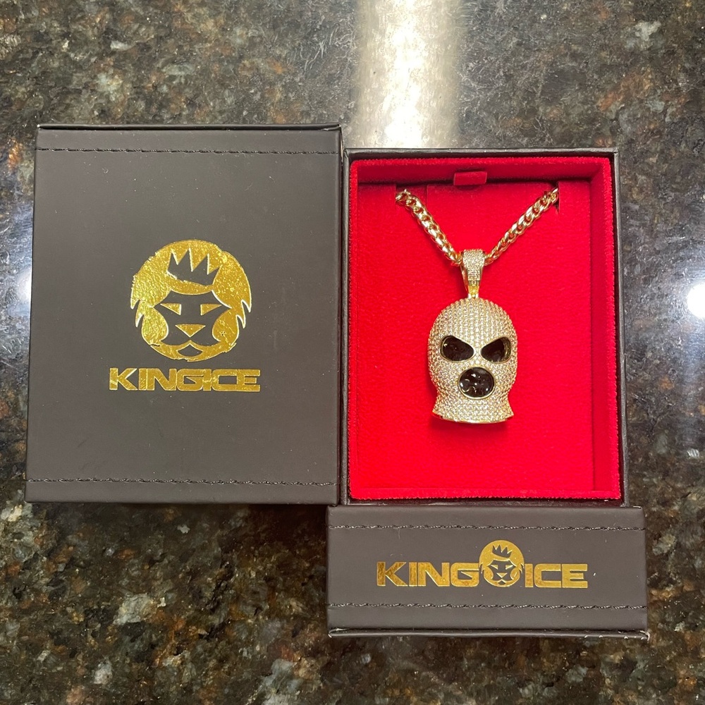 King Ice White Gold Ski Mask Goon Necklace 14K Gold Plated Miami Cuban Chain